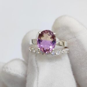 Natural Ametrine Ring with Band, Oval cut Ametrine Ring, 925 sterling Silver Ring, Ametrine hand made ring, Ametrine Wedding Band Ring