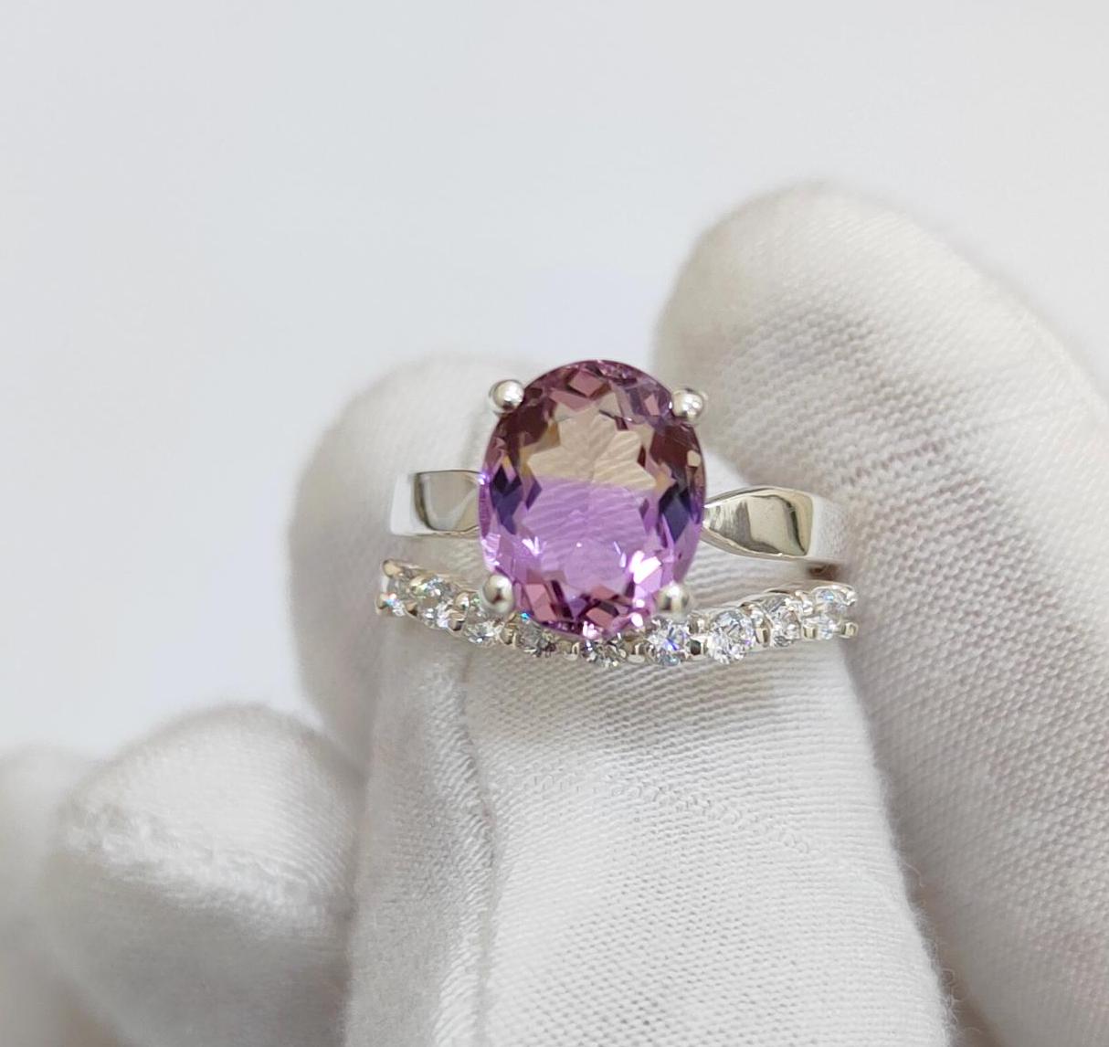 Natural Ametrine Ring With Band, Oval Cut Ametrine Ring, 925 Sterling Silver Ring, Ametrine Hand Made Ring, Ametrine Wedding Band Ring