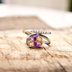Natural Ametrine Engagement Ring For Women 925 Silver Ametrine Wedding Ring Art Deco Yellow Purple Gemstone Ring Unique Promise Bridal Ring