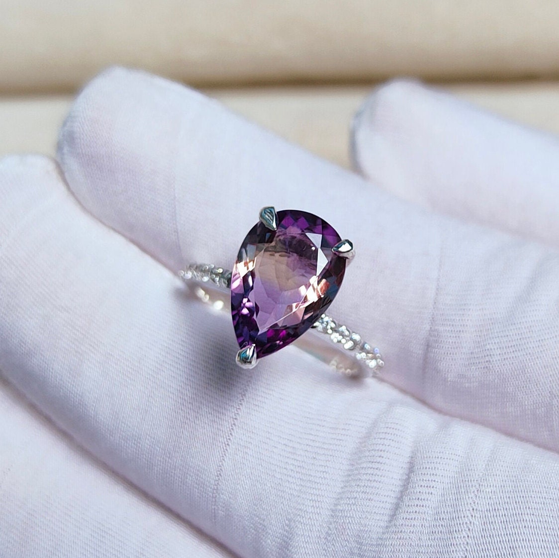 Natural Ametrine Ring, Pear Cut Ametrine Ring, 925 Sterling Silver Ring, Ametrine Silver Ring Hand Made Ring, Astrological Stone Ring