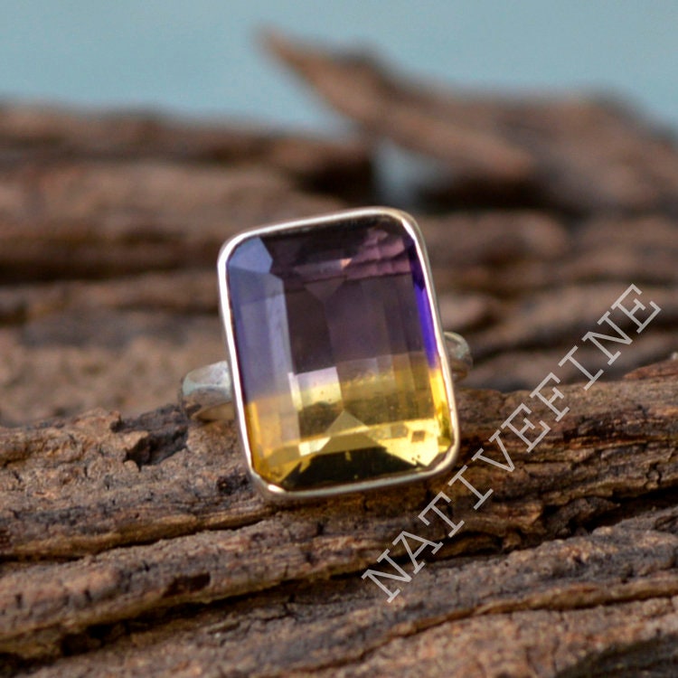 Octagon Ametrine Quartz Ring: 925 Sterling Silver Designer Ring