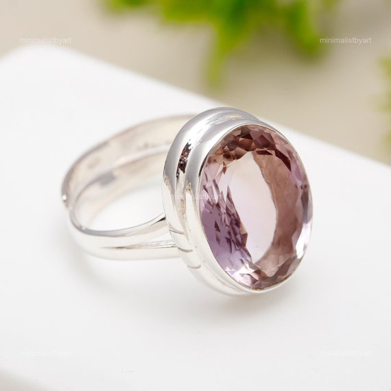 Oval Ametrine Ring: 925 Sterling Silver Purple Gemstone