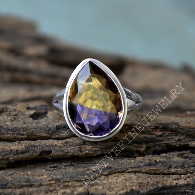 Pear Cut Ametrine Quartz Ring: 925 Sterling Silver Jewelry