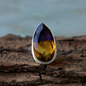 Pear Cut Ametrine Quartz Ring: 925 Sterling Silver, Large Stone