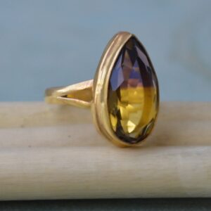 Pear Cut Ametrine Quartz Ring: Sterling Silver, Yellow & Rose Gold Plated