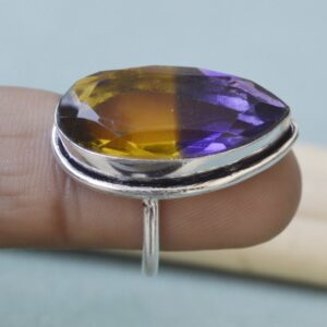 Ametrine Quartz Ring: 925 Sterling Silver, Purple Yellow Gemstone
