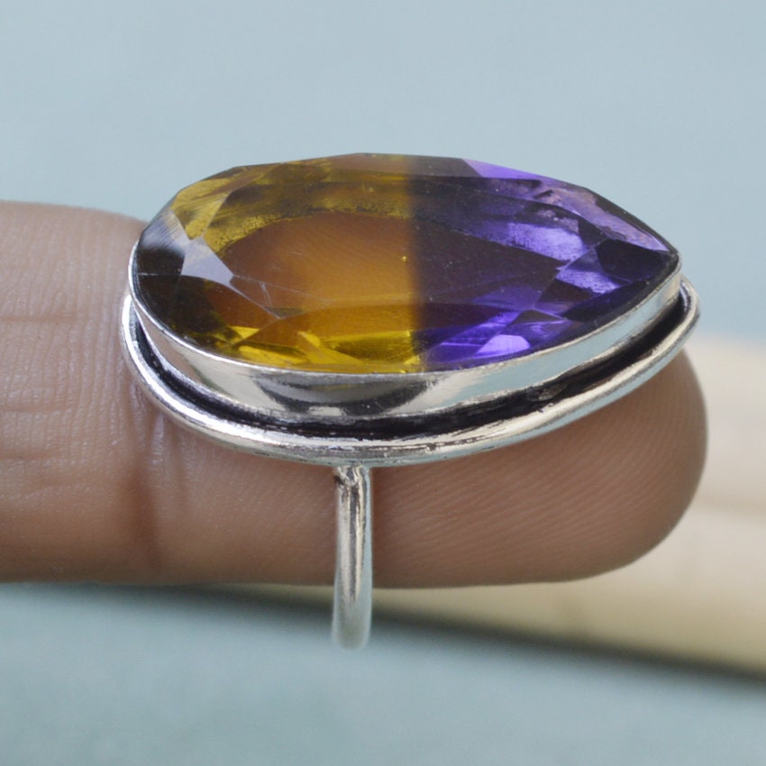 Ametrine Quartz Ring: 925 Sterling Silver, Purple Yellow Gemstone