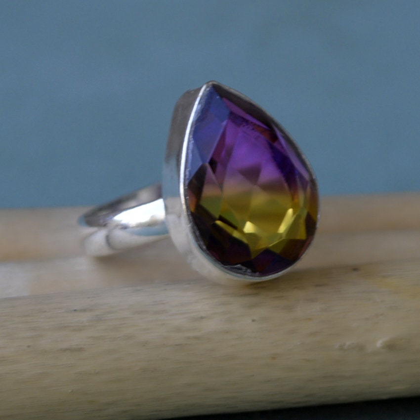 Ametrine Quartz 925 Sterling Silver Ring - Teardrop Gemstone