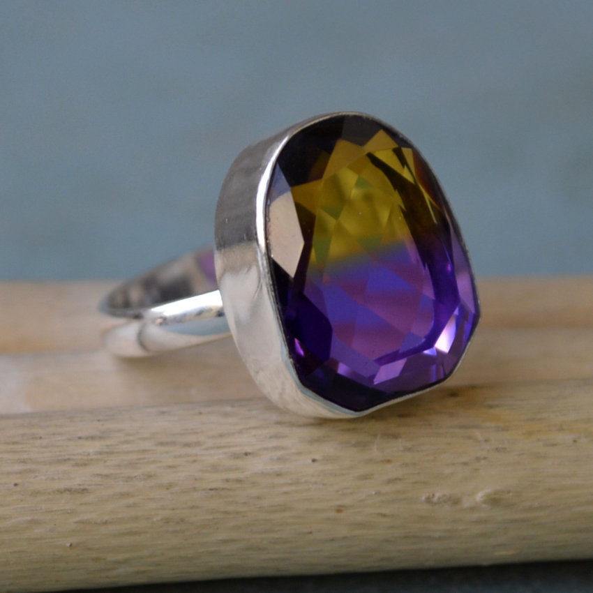Ametrine Quartz Sterling Silver Ring, Statement Wedding Ring