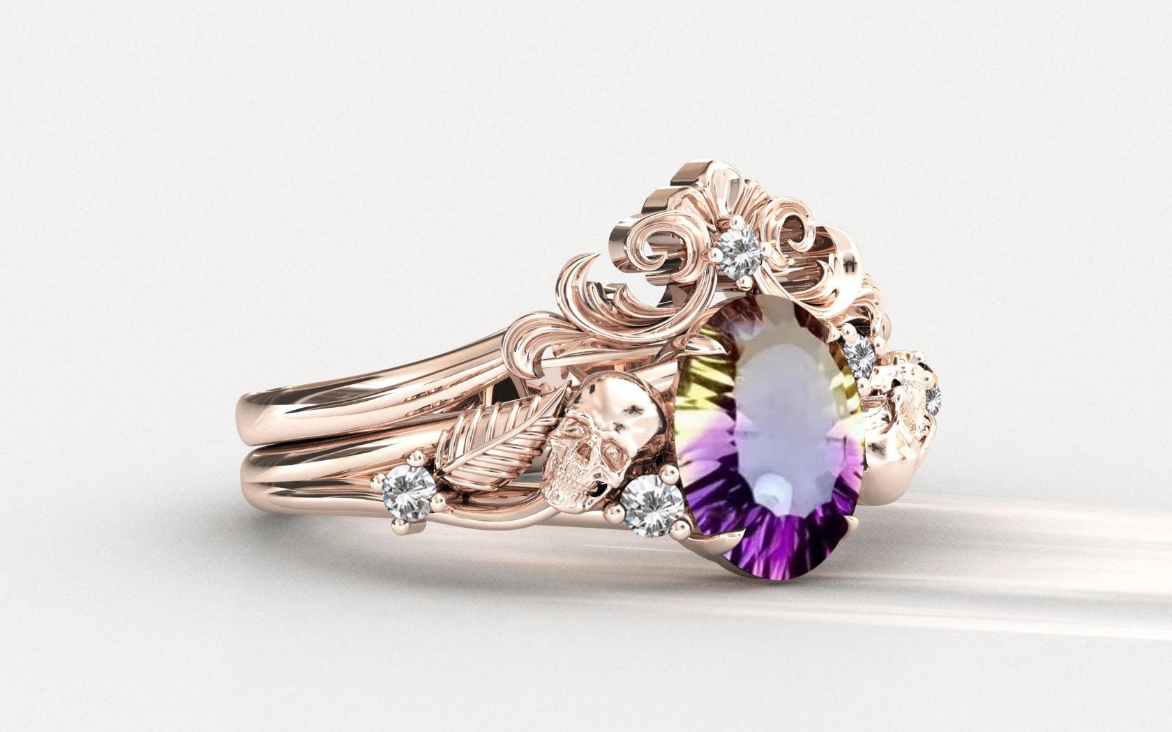 Vintage Ametrine Engagement Ring Set Leaf Style Antique Bridal Ring Set Art Deco 2 Piece Wedding Ring Set For Her Anniversary Gift For Wife Vintage Ametrine Engagement Ring Set Leaf Style Antique Bridal Ring Set Art Deco 2 Piece Wedding Ring Set For Her Anniversary Gift For Wife