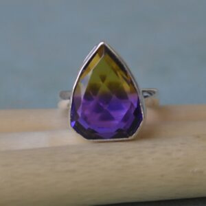 Yellow Purple Ametrine Quartz Ring, 925 Sterling Silver, Statement Wedding Gift