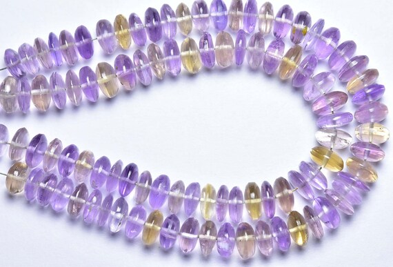 7 Inches - Natural Beautiful Smooth Ametrine German Cut Smooth Rondelle - Size Is 8 Mm #1527