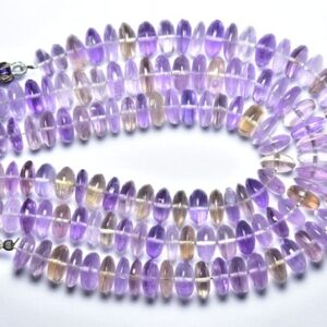 Ametrine Flat Rondelle Beads - 7 inches - Natural Smooth Ametrine German Cut Rondelle  - Size is 7 - 8.5 mm #2318