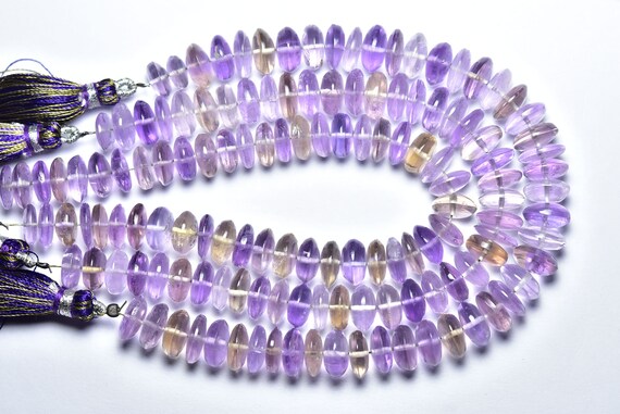Ametrine Flat Rondelle Beads - 7 Inches - Natural Smooth Ametrine German Cut Rondelle - Size Is 7 - 8.5 Mm #2318