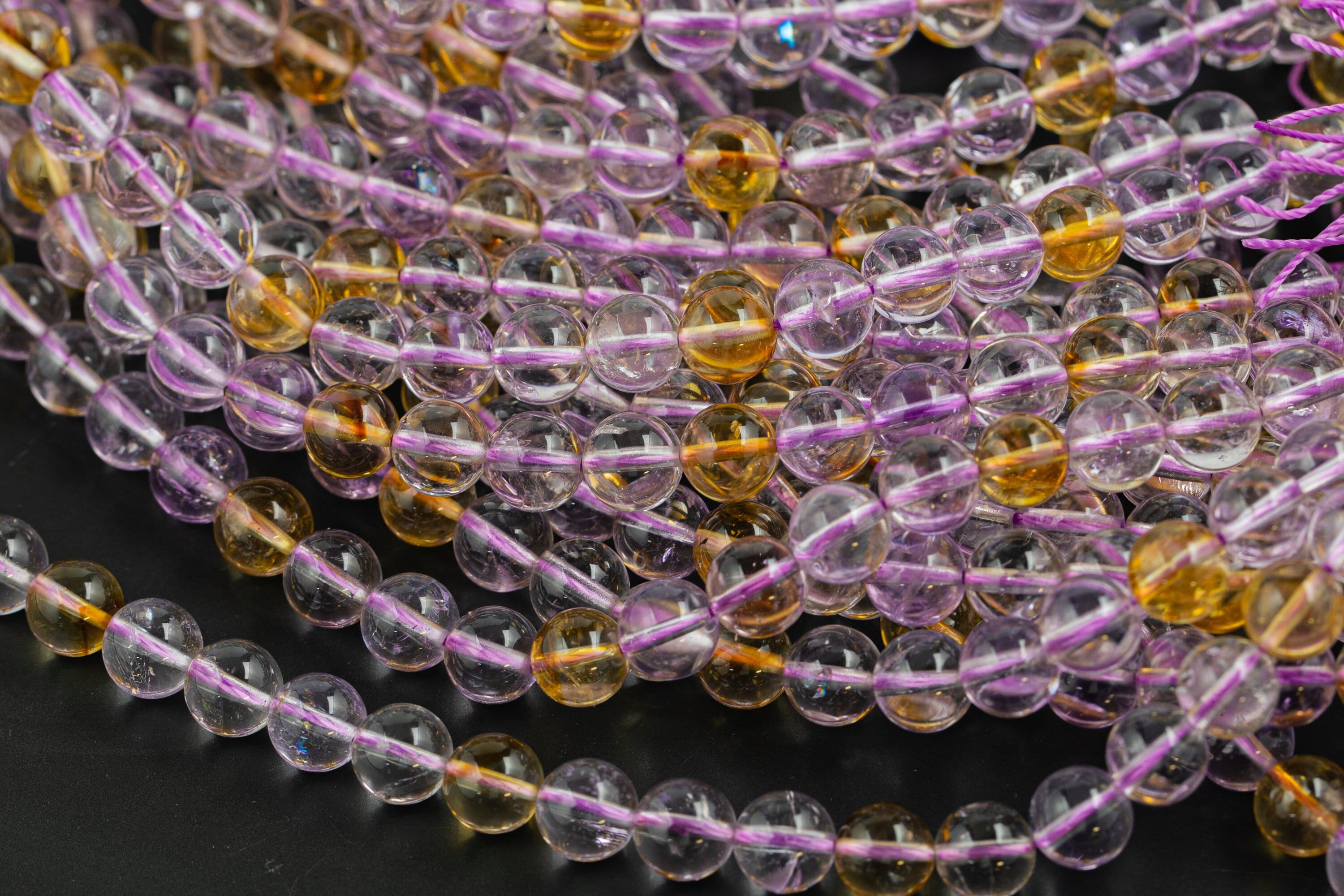 Aaa Crystal Beads Ametrine Smooth Round 6mm 8mm 10mm 12mm - Super High Quality 16"