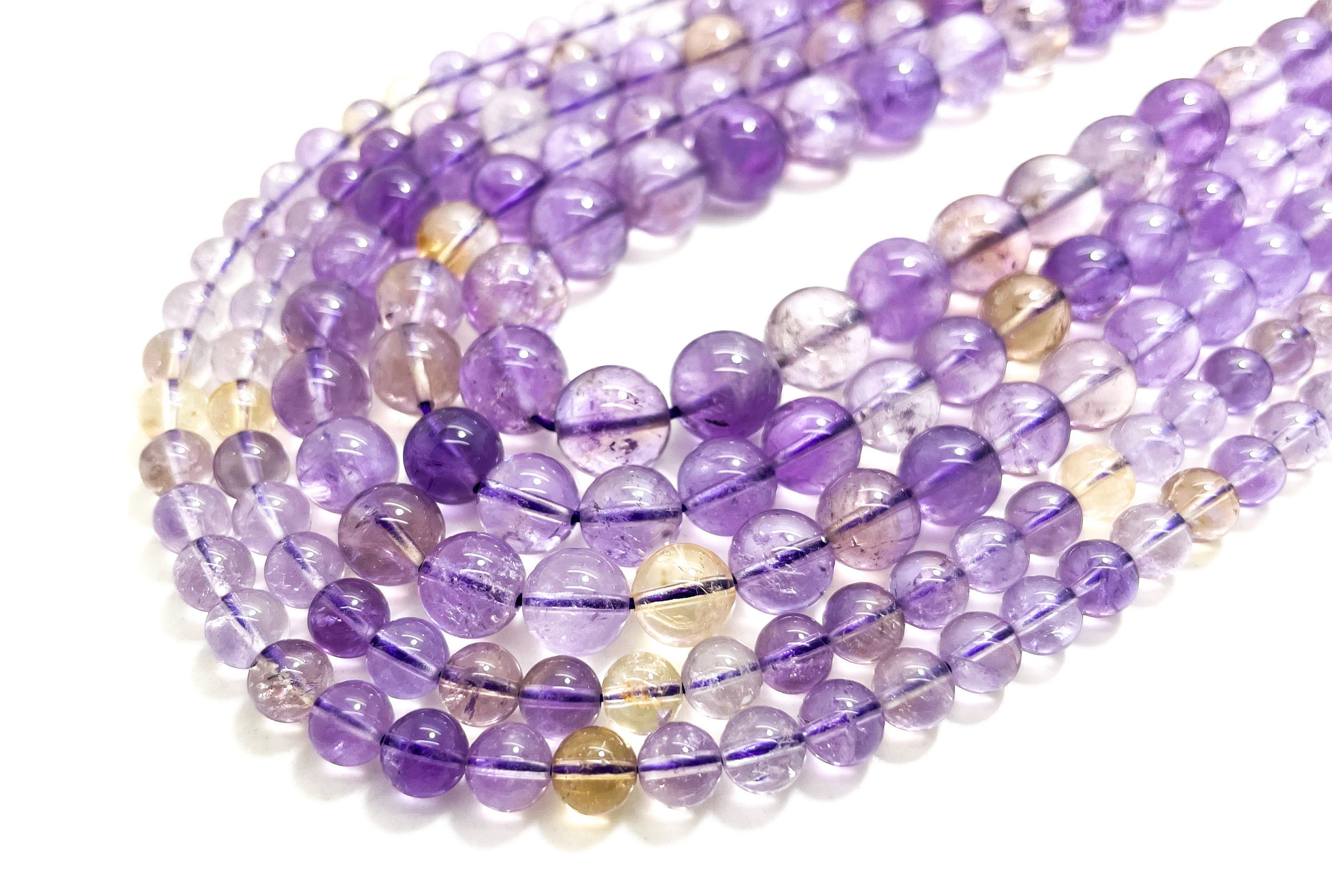 Natural Aaa Purple Ametrine Smooth Polished Round 6mm 8mm 10mm Gemstone Beads Rn178