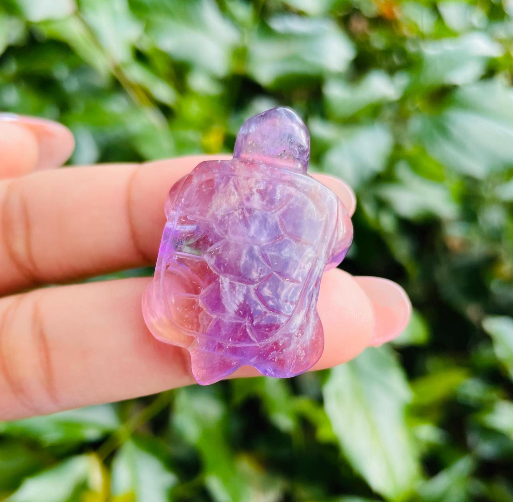 Ametrine Crystal Turtle Carving: Polished Amethyst Citrine Quartz (13.8g, 38x27mm)
