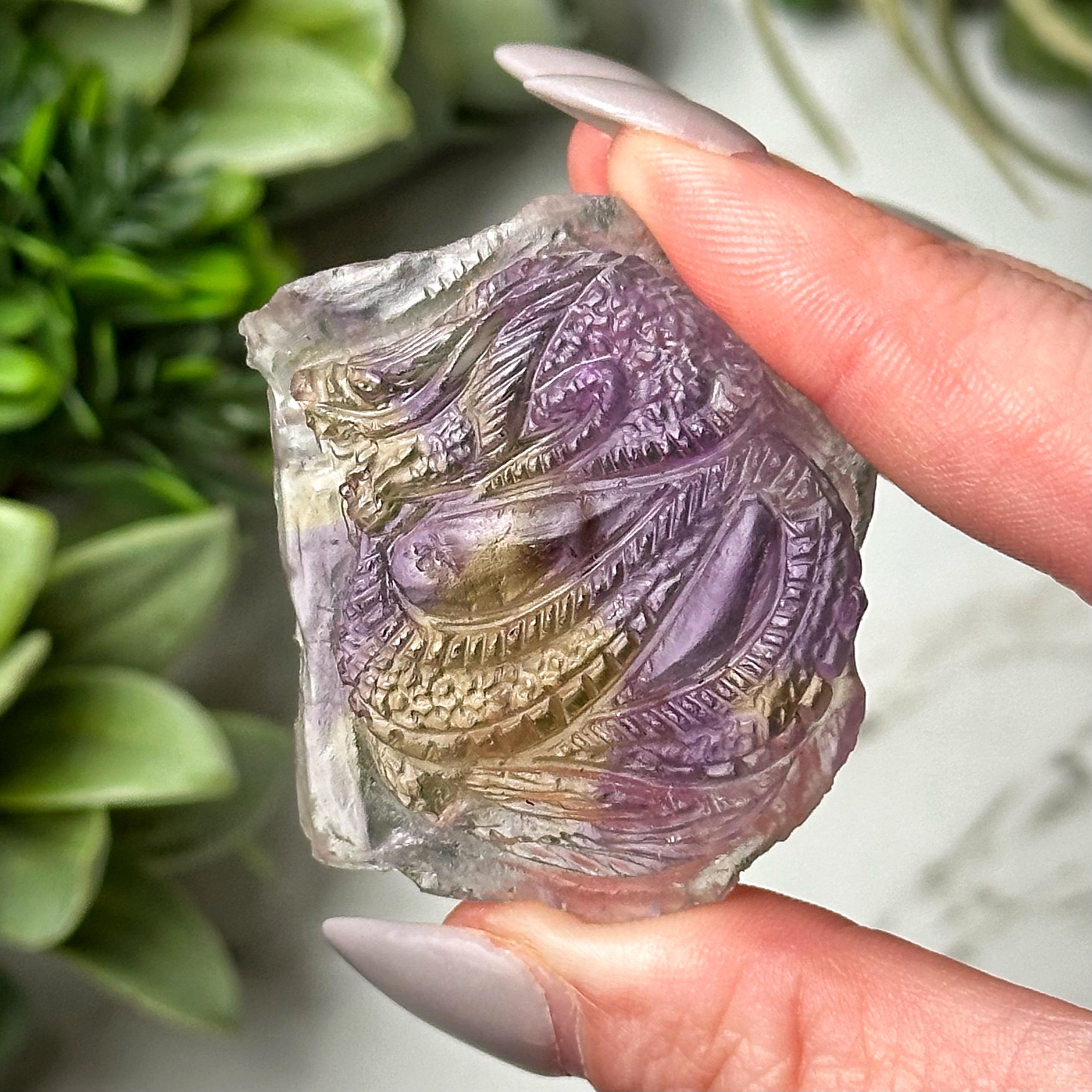 Ametrine Dragon | 20g | - #2 (polished Purple Crystal Carving, Crown Chakra, Balance)