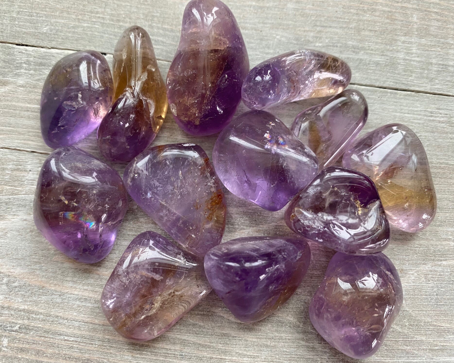 Ametrine Tumbled Medium Stone , Polished Crystal Amethyst Citrine