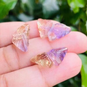 Mini Ametrine Crystal Butterfly : Tumbled Light Citrine With Amethyst Quartz Animal Winged Bug Carving