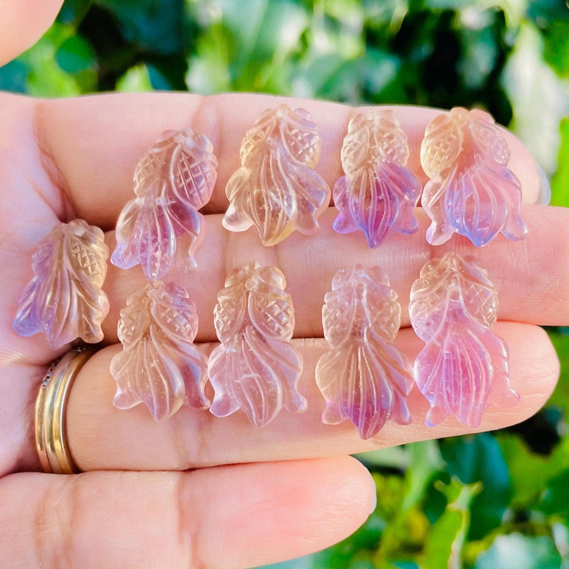Mini Ametrine Crystal Goldfish: Tumbled Light Citrine With Amethyst Quartz Animal Fish Carving Mini Ametrine Crystal Goldfish: Tumbled Light Citrine With Amethyst Quartz Animal Fish Carving