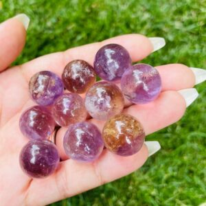 Mini Ametrine Crystal Sphere: Tumbled Amethyst Citrine Quartz 8-12mm
