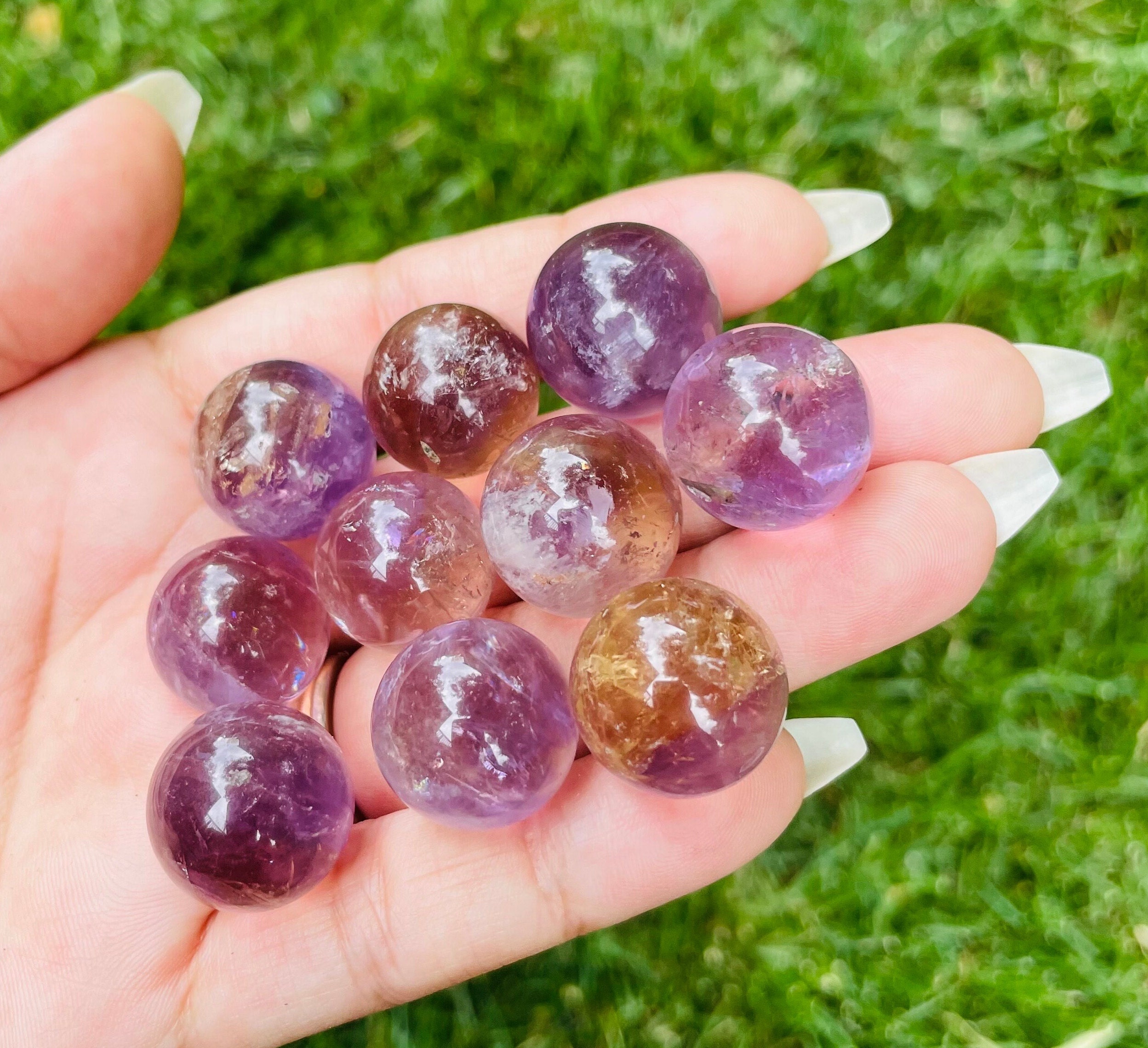 Mini Ametrine Crystal Sphere: Tumbled Amethyst Citrine Quartz 8-12mm