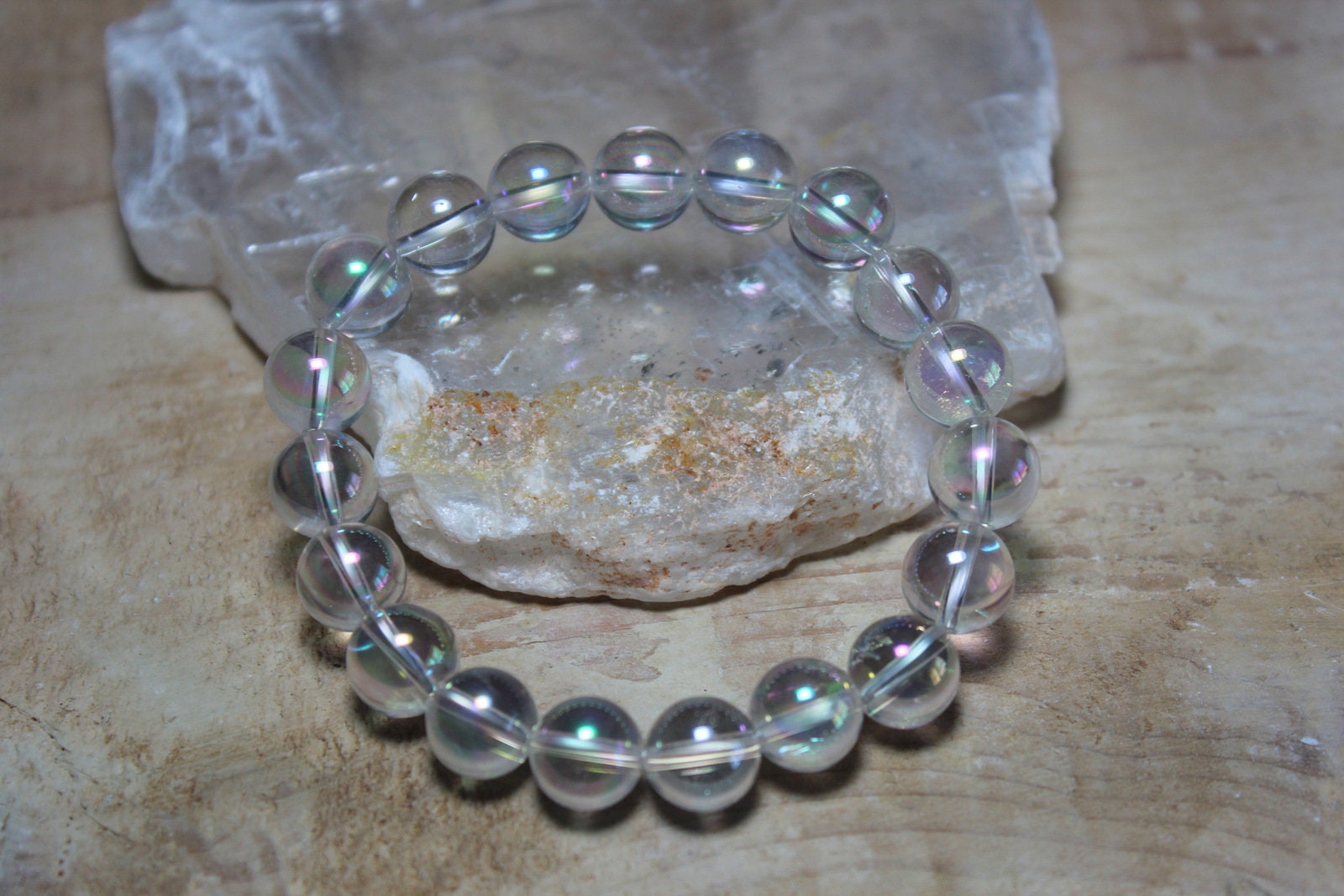 Angel Aura Quartz Bracelet, 10mm Crystal, Divine Connection
