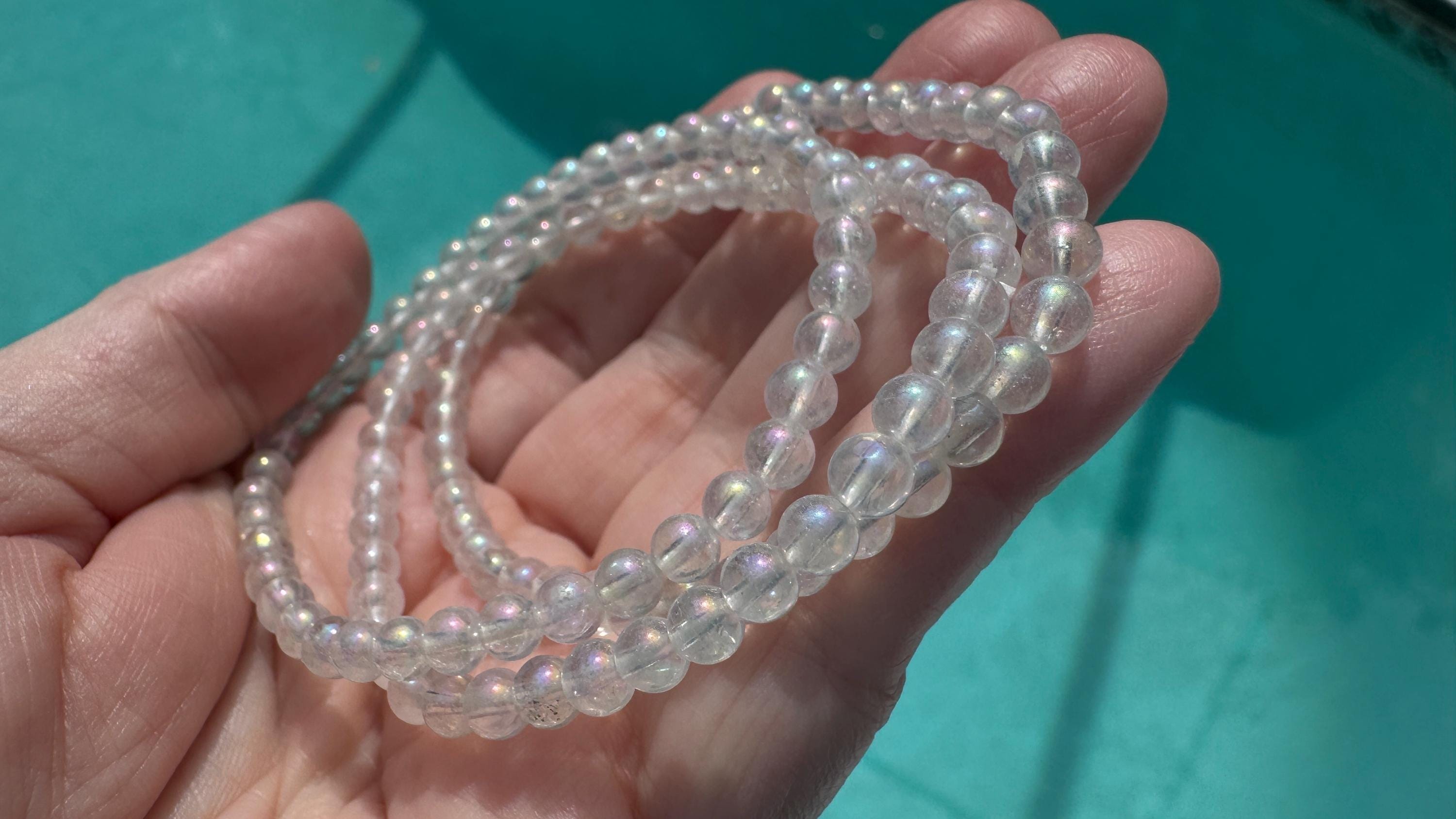 Angel Aura Quartz Bracelet, 4 Mm, Minimalist, Stretch Bracelet, Ethereal Aura Crystal, Meditation, Rainbow, Gifts, Calming, Protection, Zen