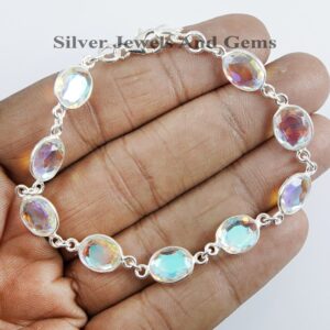 Oval Aura Quartz Bracelet, Gift For Her, Women's Bracelet , Angel Aura Quartz Bracelet, Light Weight Bracelet, 925 Sterling Silver Bracelet