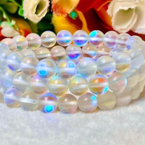 Rainbow Angel Aura Quartz Bracelet: Matte Crystal, Unisex, 8MM Rainbow Angel Aura Quartz Bracelet: Matte Crystal, Unisex, 8MM