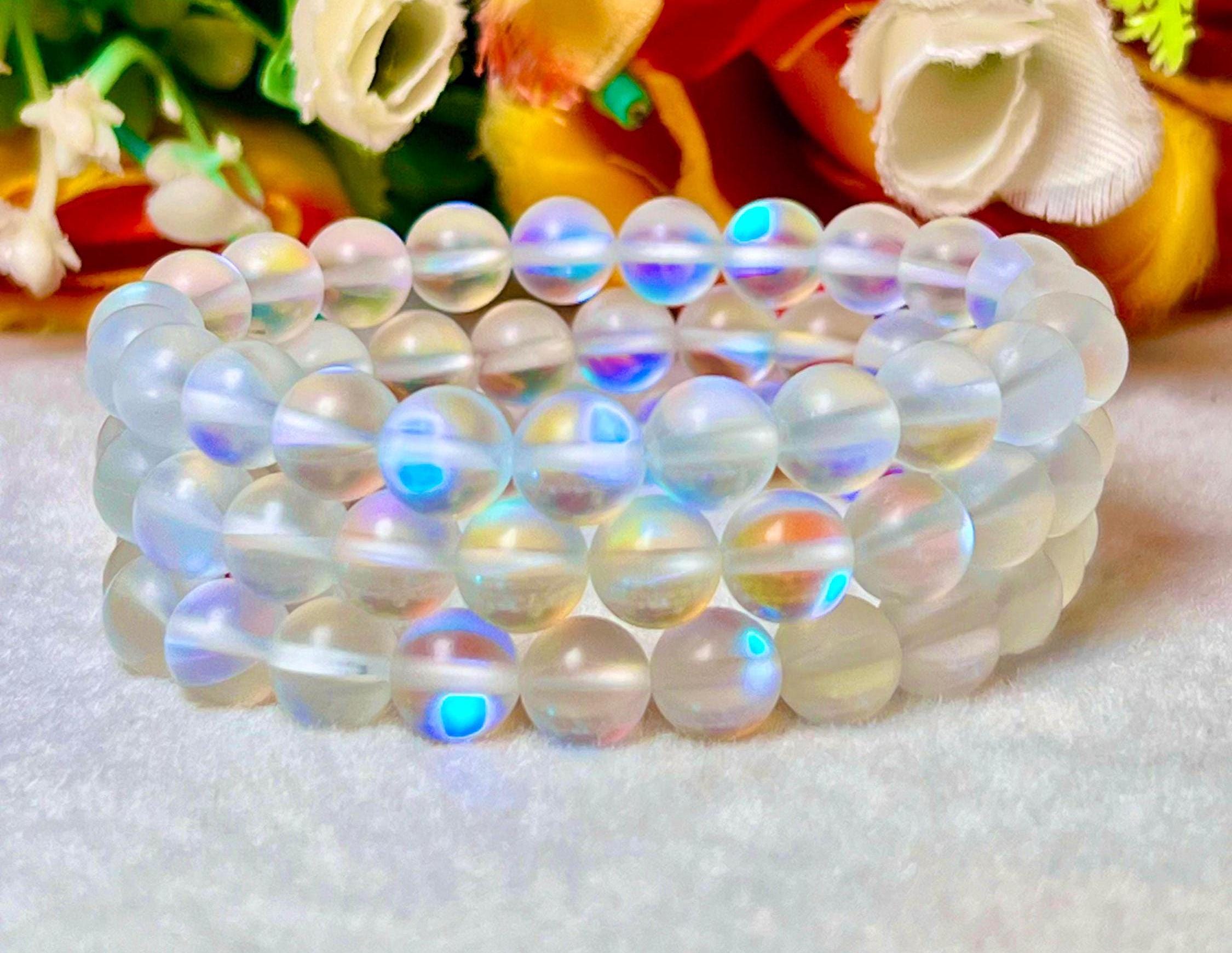 Rainbow Angel Aura Quartz Bracelet: Matte Crystal, Unisex, 8mm Rainbow Angel Aura Quartz Bracelet: Matte Crystal, Unisex, 8mm