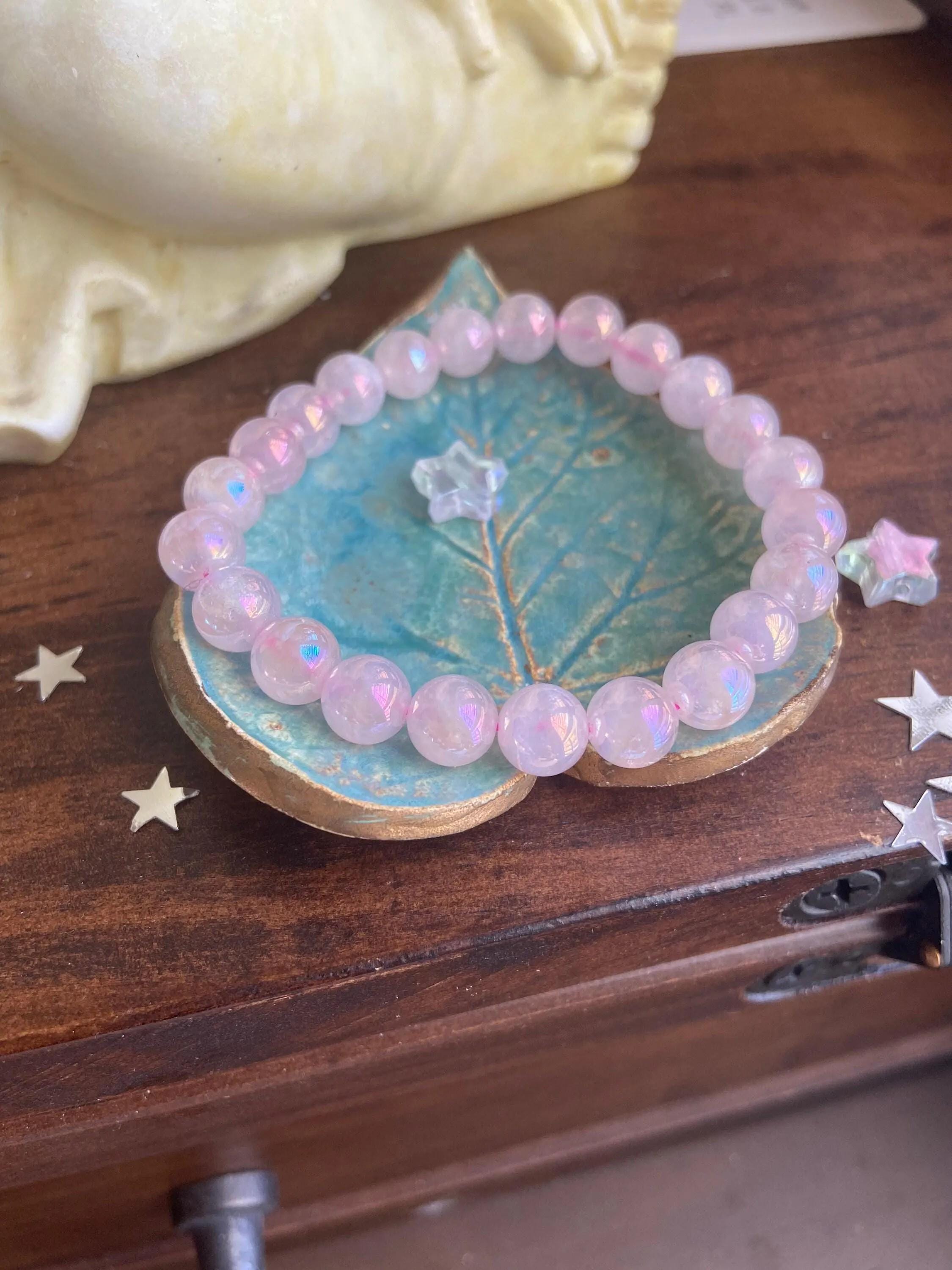 Angel Aura Rose Quartz Bracelet, Healing Crystal Jewelry, Heart Chakra, Intuitively Selected,