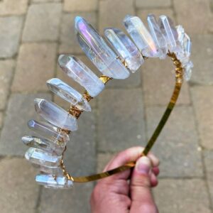 Angel Aura Quartz Crystal Crown: Gold Wedding Headband