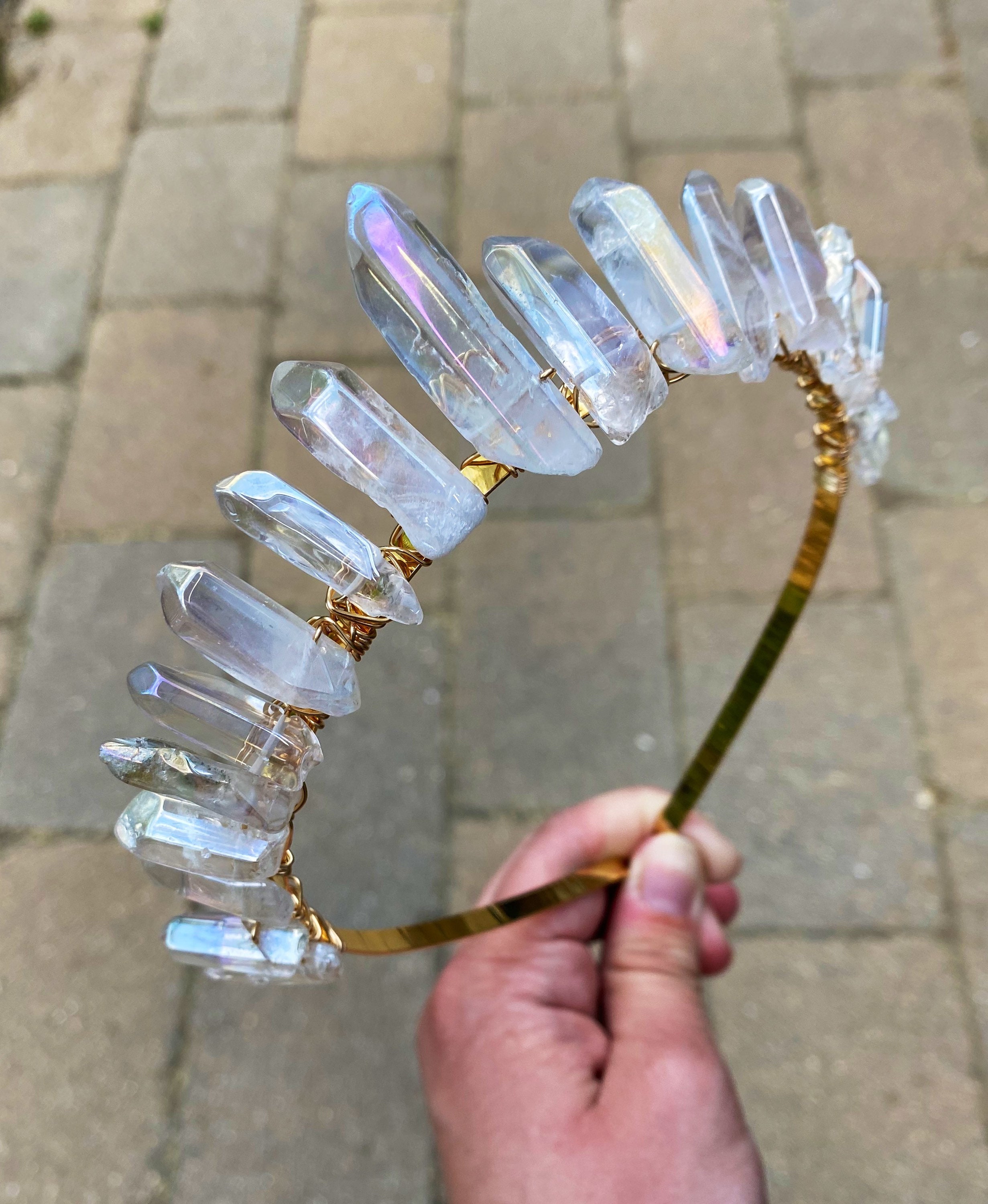Angel Aura Quartz Crystal Crown: Gold Wedding Headband