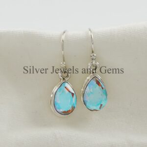Natural Angel Aura Quartz Earrings, Handmade Earrings, 925 Sterling Silver Teardrop Aura Quartz Earrings, Anniversary Earring