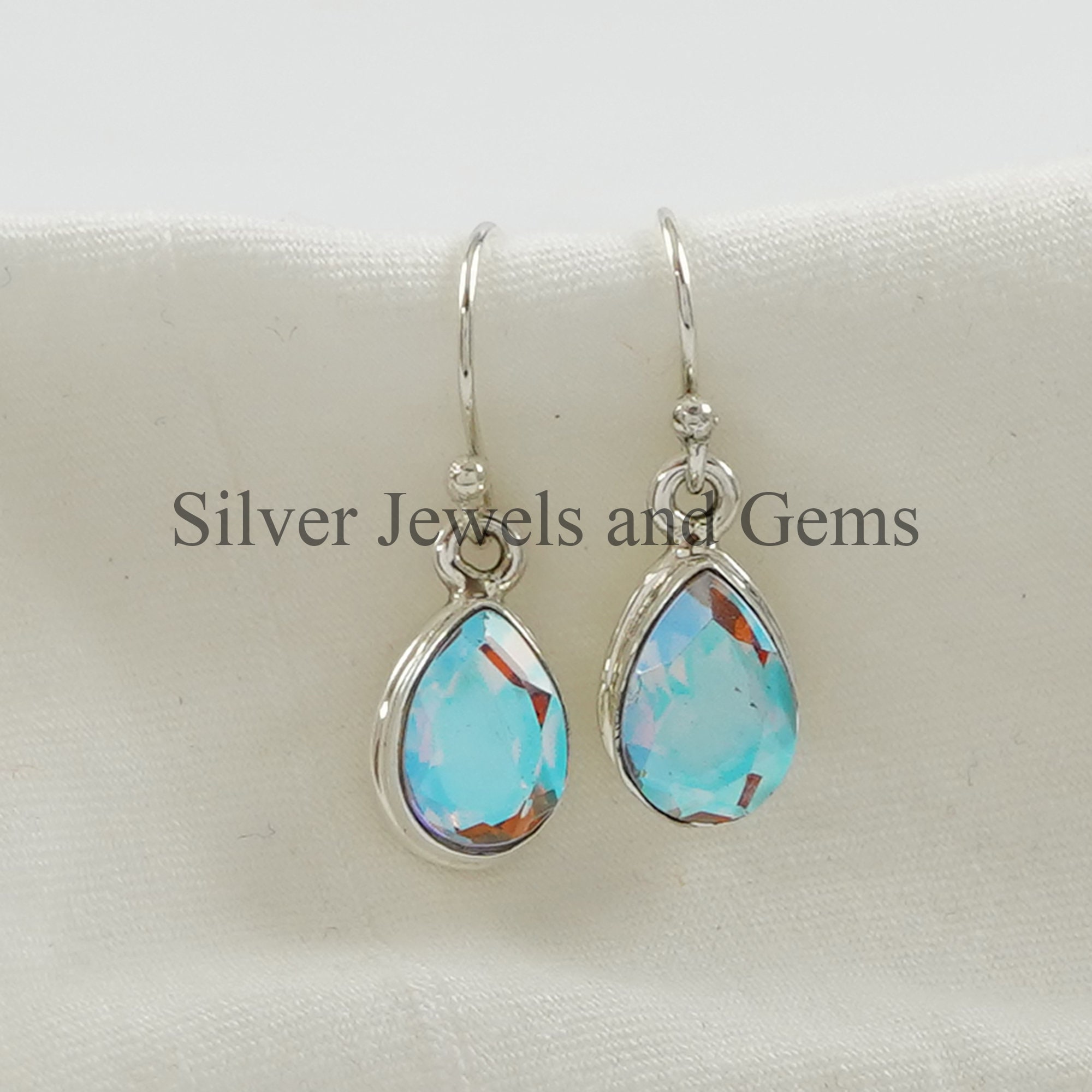 Natural Angel Aura Quartz Earrings, Handmade Earrings, 925 Sterling Silver Teardrop Aura Quartz Earrings, Anniversary Earring