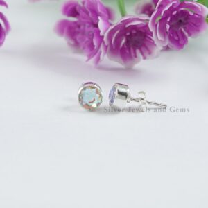 Angel Aura Quartz Stud Earrings, Handmade Earrings, 925 Sterling Silver Stud Earrings, Aura Quartz Beautiful Stud Earrings, Gift for Her