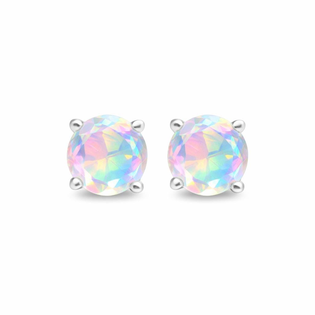 Angel Aura Quartz Stud Earrings: Round Cut, 925 Sterling Silver, Wedding Gift