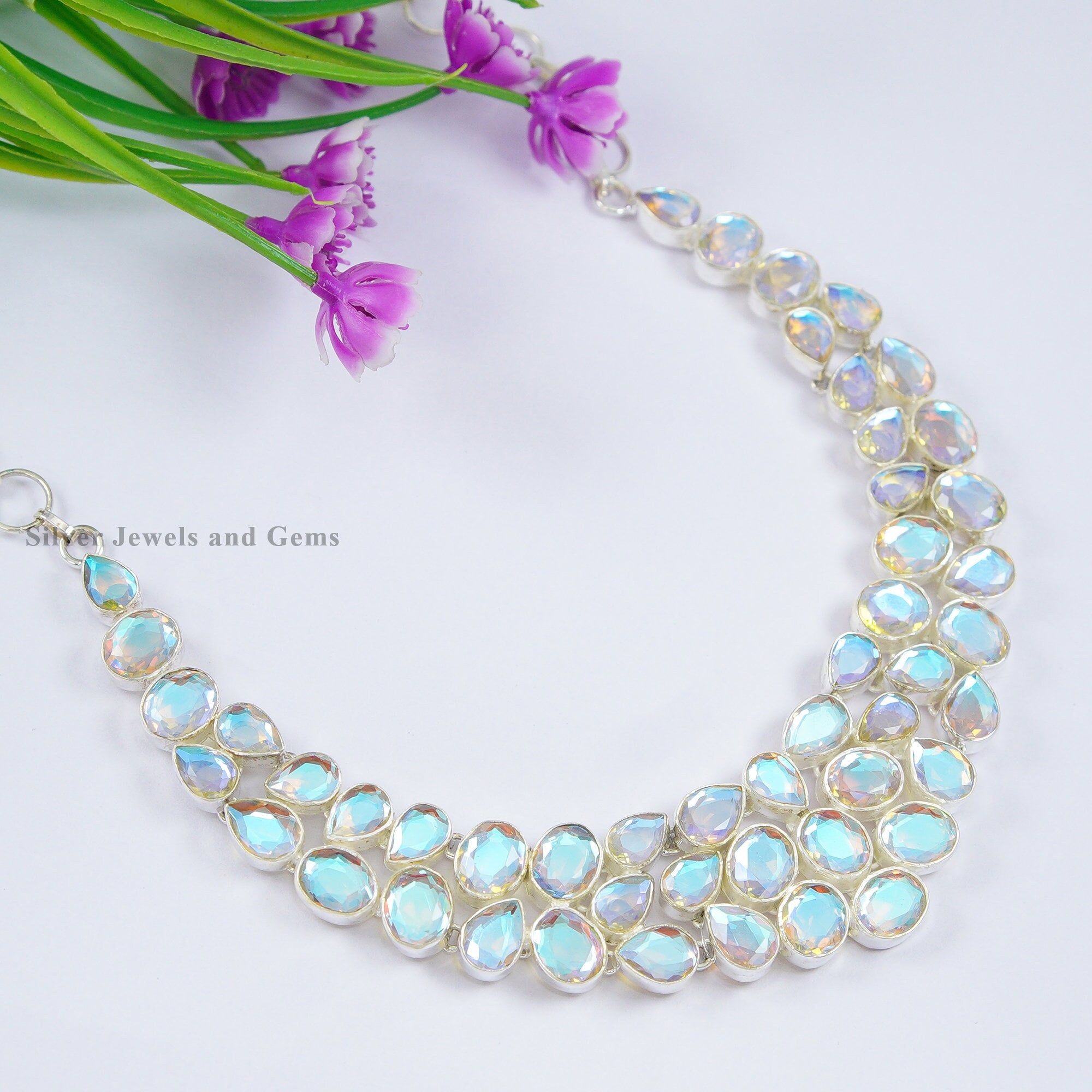 Angel Aura Quartz 925 Sterling Silver Necklace: Handmade Gemstone Jewelry