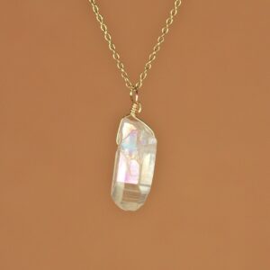 Angel Aura Quartz Crystal Necklace - Wire Wrapped, 14k Gold Filled Angel Aura Quartz Crystal Necklace - Wire Wrapped, 14k Gold Filled