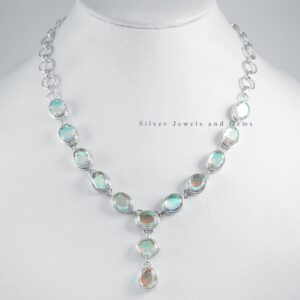 Handmade Angel Aura Quartz 925 Sterling Silver Necklace, Oval Gemstone