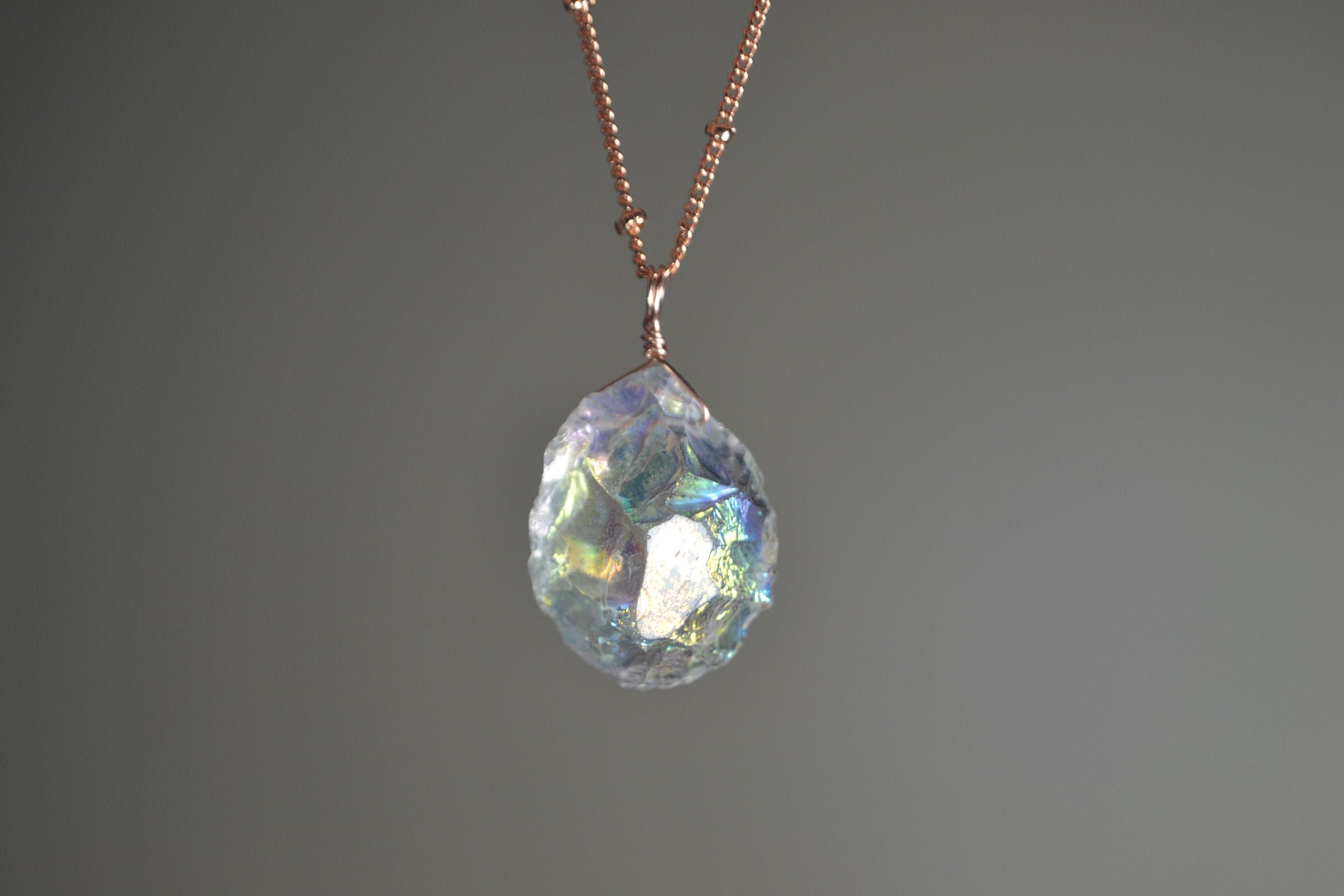 Angel Aura Quartz Necklace In Sterling Silver, 14k Gold // Raw Crystal Necklace // Healing Gemstone // Quartz Necklace // Chakra Jewelry