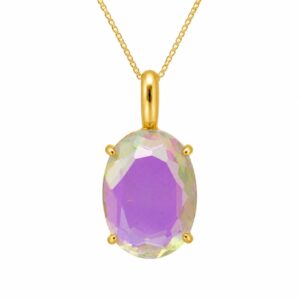 Angel Aura Quartz Necklace: Oval Necklace - 925 Sterling Silver - Wedding Gift - Rainbow Crystal Jewelry
