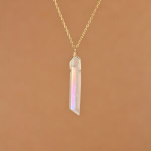 Raw crystal necklace - aura crystal necklace - angel aura quartz - a raw quartz wand wire wrapped onto a 14k gold vermeil chain Raw crystal necklace - aura crystal necklace - angel aura quartz - a raw quartz wand wire wrapped onto a 14k gold vermeil chain