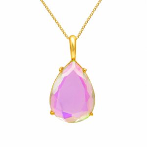 Angel Aura Quartz Necklace - Teardrop Necklace: 925 Sterling Silver - Rainbow Crystal Jewelry