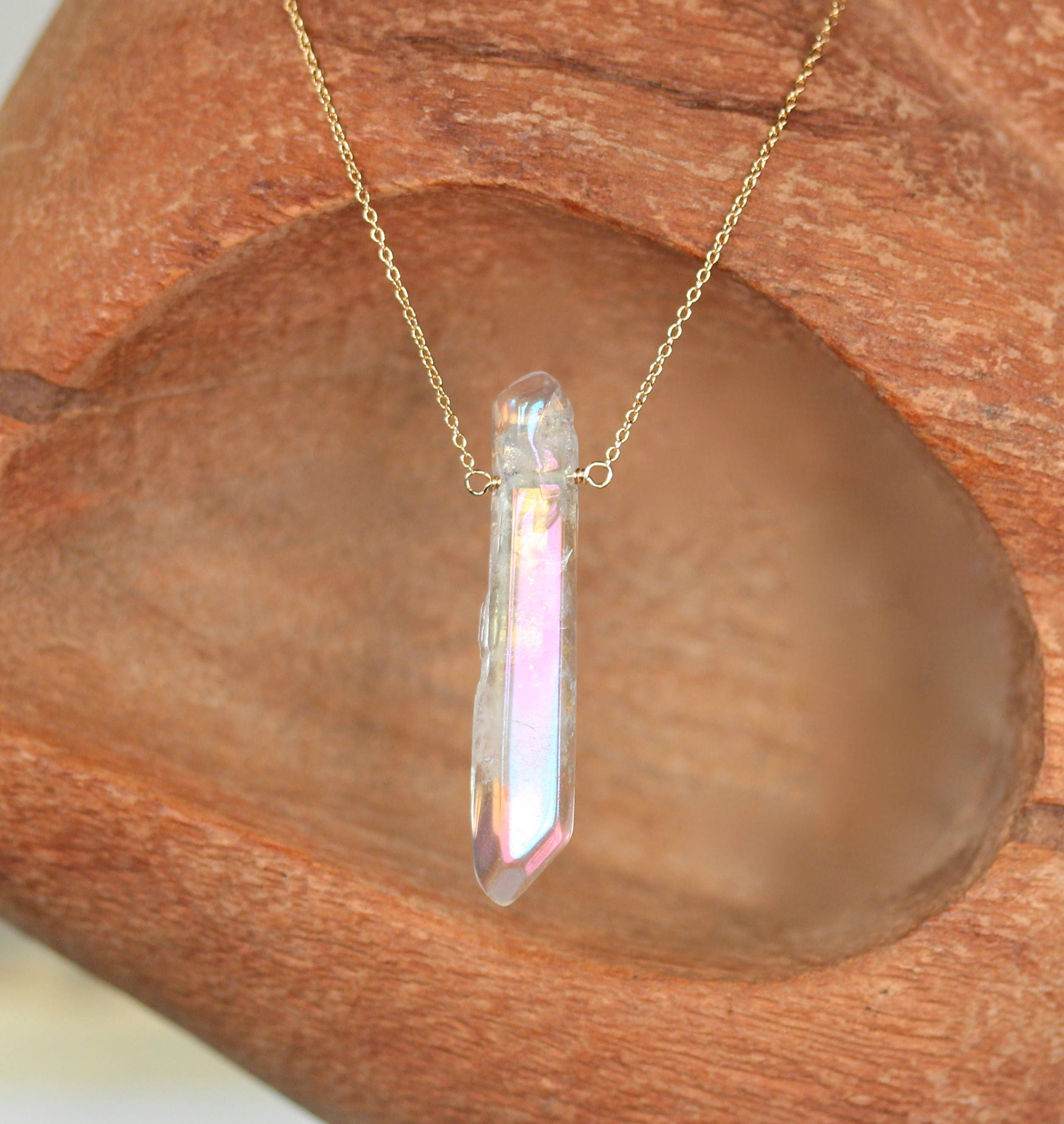 Angel Aura Quartz Wand Necklace:  14k Gold Filled Or Sterling Silver Chain
