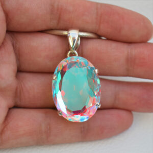 Angel Aura Quartz Pendant-handmade Silver Pendant-925 Sterling Silver-oval Angel Aura Quartz Pendant-gift For Her-anniversary Pendant