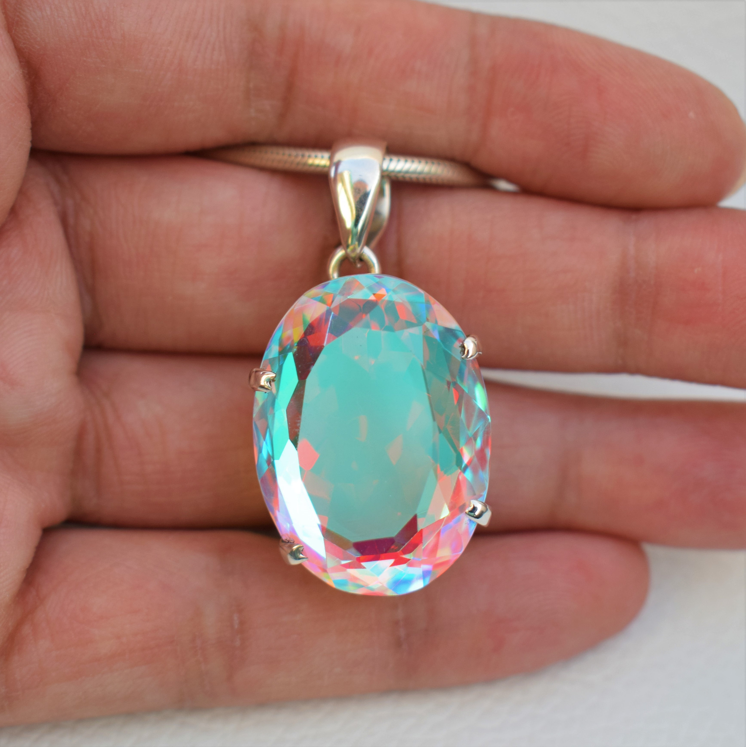 Angel Aura Quartz Pendant-handmade Silver Pendant-925 Sterling Silver-oval Angel Aura Quartz Pendant-gift For Her-anniversary Pendant Angel Aura Quartz Pendant-handmade Silver Pendant-925 Sterling Silver-oval Angel Aura Quartz Pendant-gift For Her-anniversary Pendant