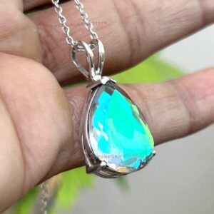 Pear Angel Aura Quartz Pendant: Handmade 925 Sterling Silver
